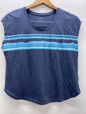 Columbia Navy Short Sleeve Tee with‎ Light Blue Stripes